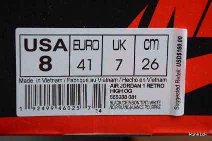 HIGH AIR 1 555088-081 TINT' OG 'CRIMSON RETRO JORDAN 1023